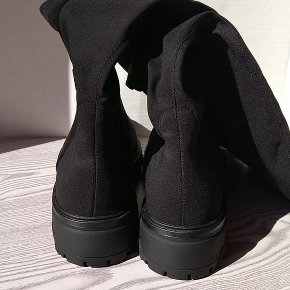 Unisa Black Tall Knee Faux Suede Boots Slip-On Elastic Stretch Back Sz 8M - Picture 10 of 16